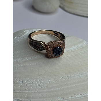 10K Rose Gold 0.5 Carat Clear & Teal Blue Dimond Ring Size 6