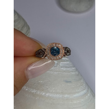10K Rose Gold 0.5 Carat Clear & Teal Blue Dimond Ring Size 6