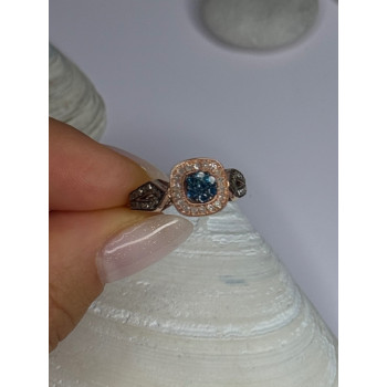 10K Rose Gold 0.5 Carat Clear & Teal Blue Dimond Ring Size 6