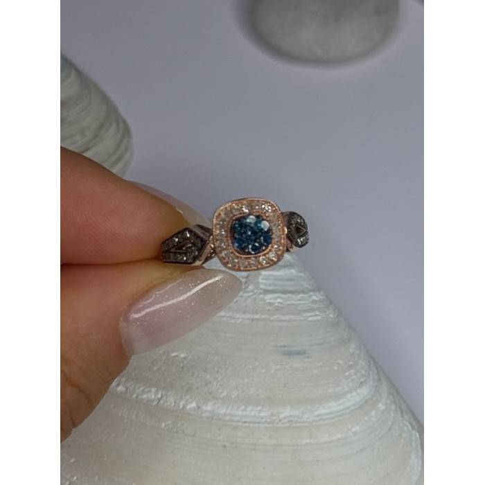 10K Rose Gold 0.5 Carat Clear & Teal Blue Dimond Ring Size 6