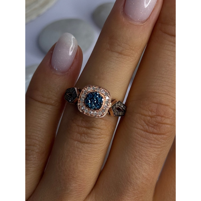 10K Rose Gold 0.5 Carat Clear & Teal Blue Dimond Ring Size 6