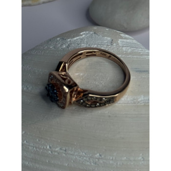 10K Rose Gold 0.5 Carat Clear & Teal Blue Dimond Ring Size 6