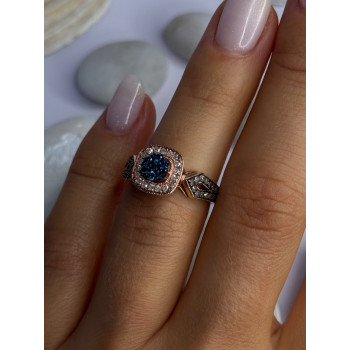 10K Rose Gold 0.5 Carat Clear & Teal Blue Dimond Ring Size 6