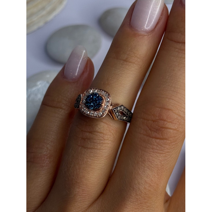 10K Rose Gold 0.5 Carat Clear & Teal Blue Dimond Ring Size 6