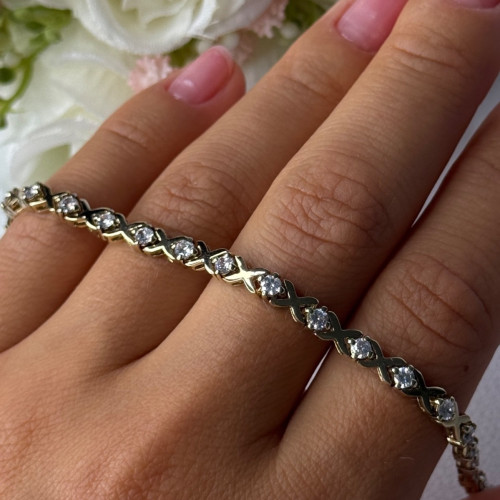925 Sterling Silver Gold Plated CZ Bracelet Length 7.5 Inch