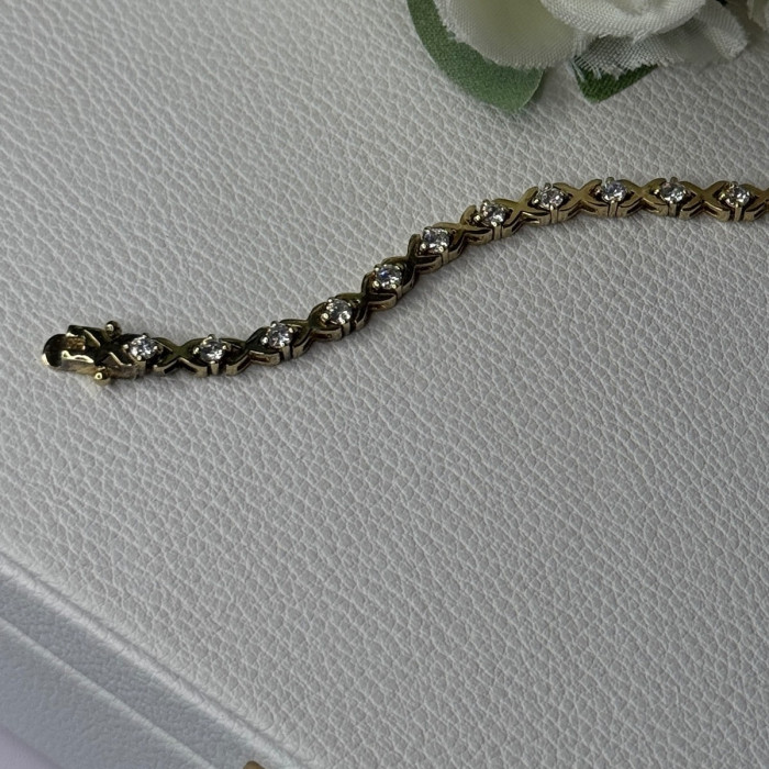 925 Sterling Silver Gold Plated CZ Bracelet Length 7.5 Inch