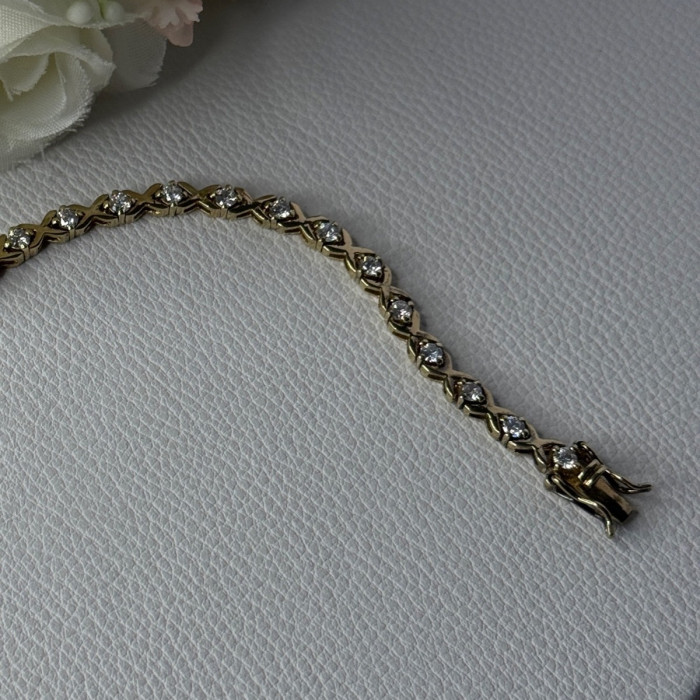 925 Sterling Silver Gold Plated CZ Bracelet Length 7.5 Inch