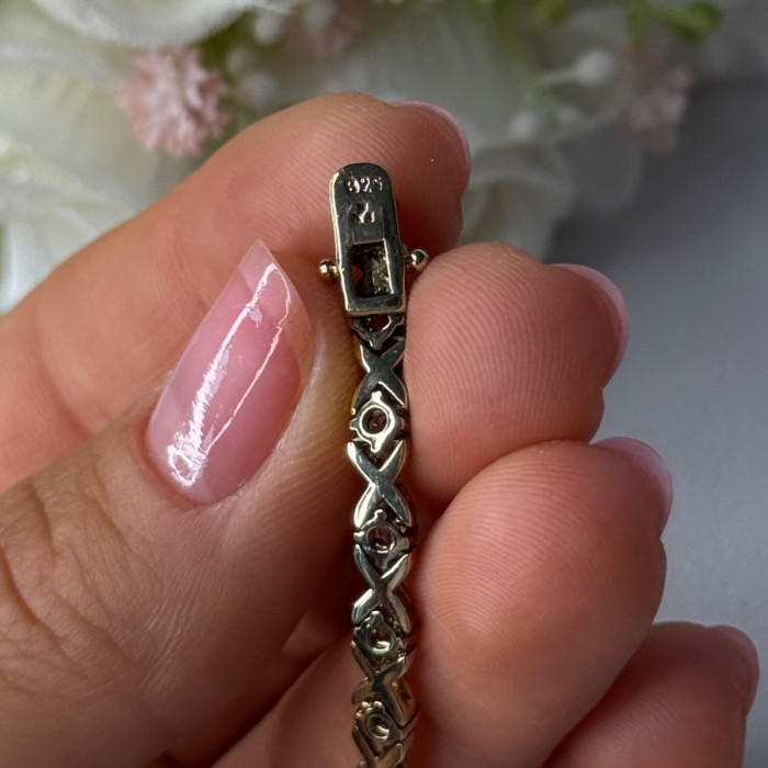 925 Sterling Silver Gold Plated CZ Bracelet Length 7.5 Inch