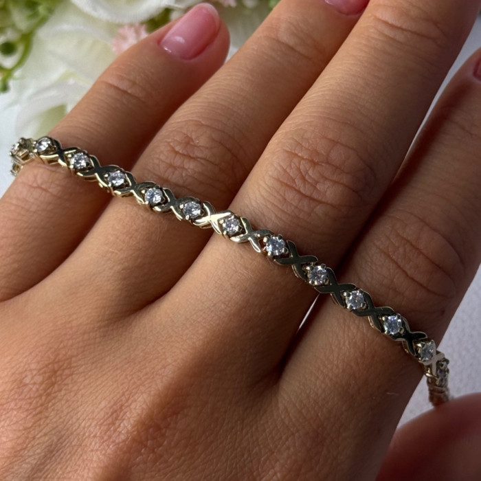 925 Sterling Silver Gold Plated CZ Bracelet Length 7.5 Inch