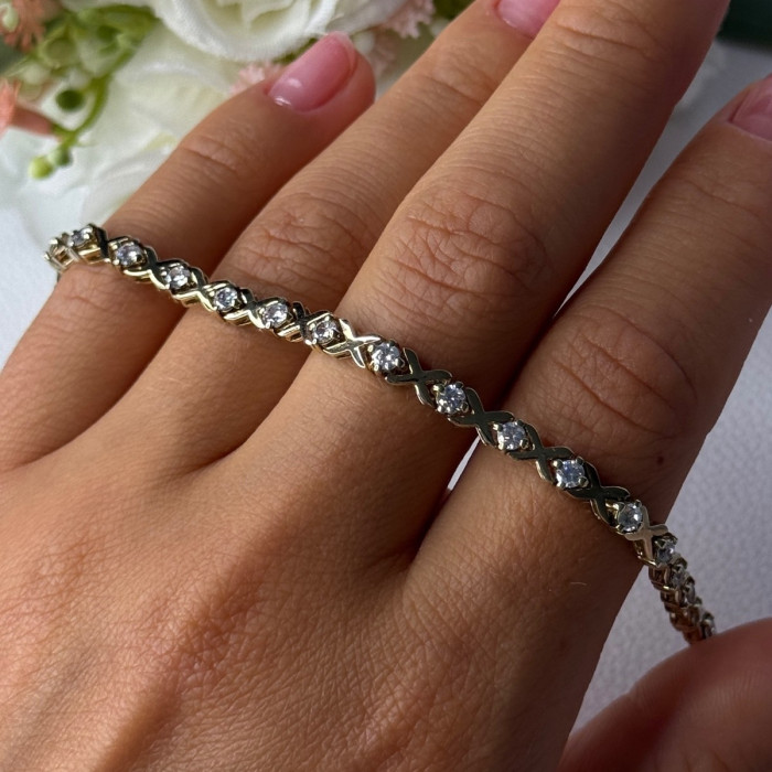 925 Sterling Silver Gold Plated CZ Bracelet Length 7.5 Inch