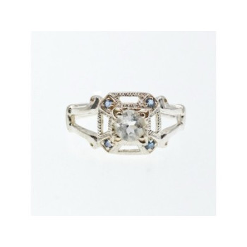 925 Sterling Silver White Spinel and Aquamarines Ring Size 9.5