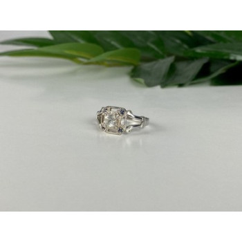 925 Sterling Silver White Spinel and Aquamarines Ring Size 9.5