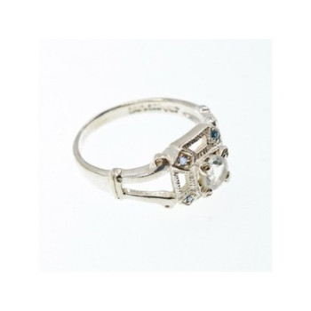 925 Sterling Silver White Spinel and Aquamarines Ring Size 9.5