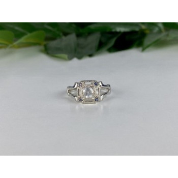 925 Sterling Silver White Spinel and Aquamarines Ring Size 9.5