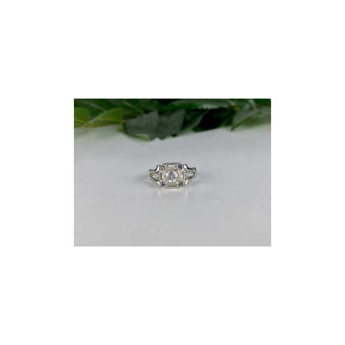 925 Sterling Silver White Spinel and Aquamarines Ring Size 9.5