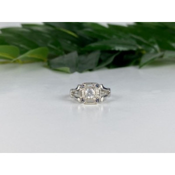 925 Sterling Silver White Spinel and Aquamarines Ring Size 9.5