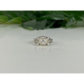 925 Sterling Silver White Spinel and Aquamarines Ring Size 9.5