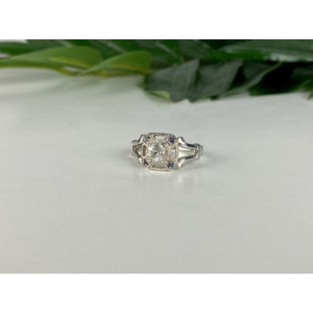 925 Sterling Silver White Spinel and Aquamarines Ring Size 9.5