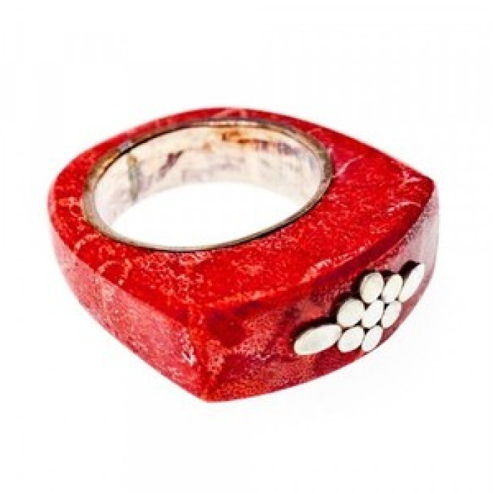 925 Sterling Silver Coral Exclusive Ring Size 10