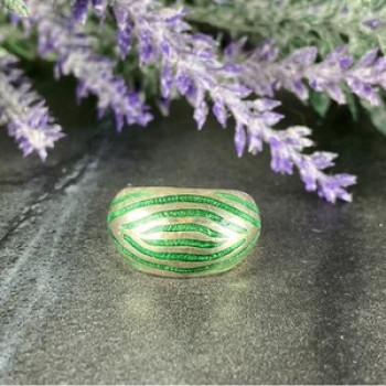 925 Sterling Silver Green Enamel Inserts Ring Size 5.5