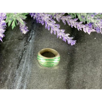 925 Sterling Silver Green Enamel Inserts Ring Size 5.5