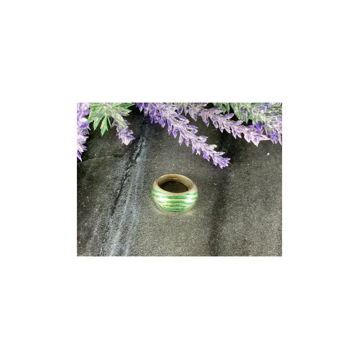 925 Sterling Silver Green Enamel Inserts Ring Size 5.5