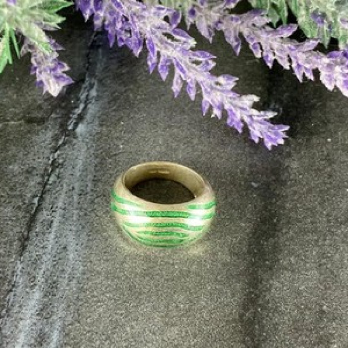 925 Sterling Silver Green Enamel Inserts Ring Size 5.5