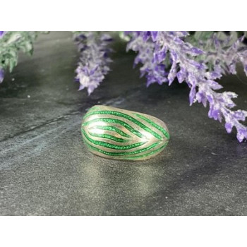 925 Sterling Silver Green Enamel Inserts Ring Size 5.5