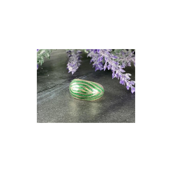 925 Sterling Silver Green Enamel Inserts Ring Size 5.5