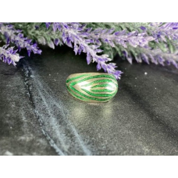 925 Sterling Silver Green Enamel Inserts Ring Size 5.5