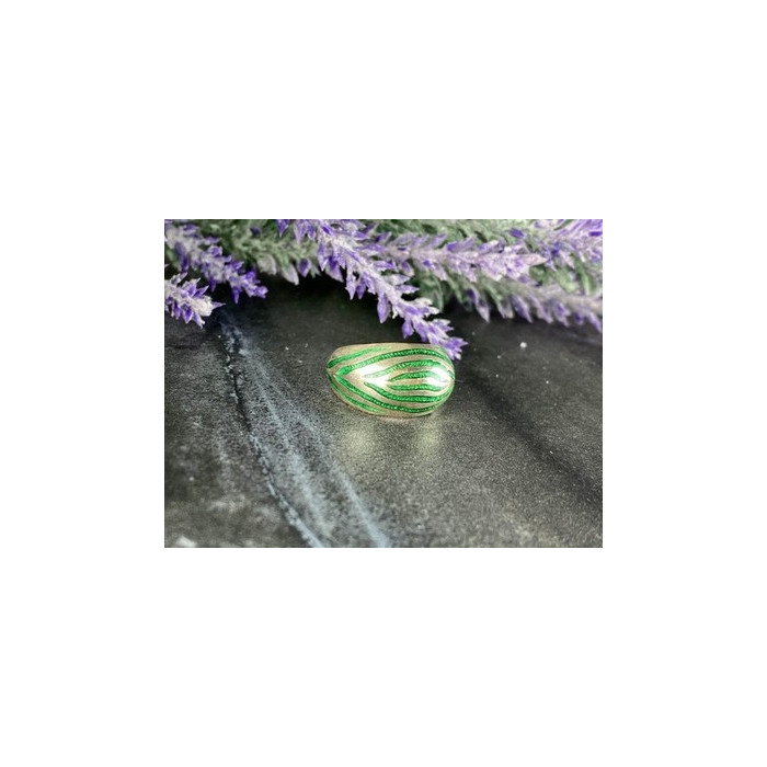 925 Sterling Silver Green Enamel Inserts Ring Size 5.5