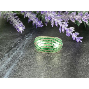 925 Sterling Silver Green Enamel Inserts Ring Size 5.5