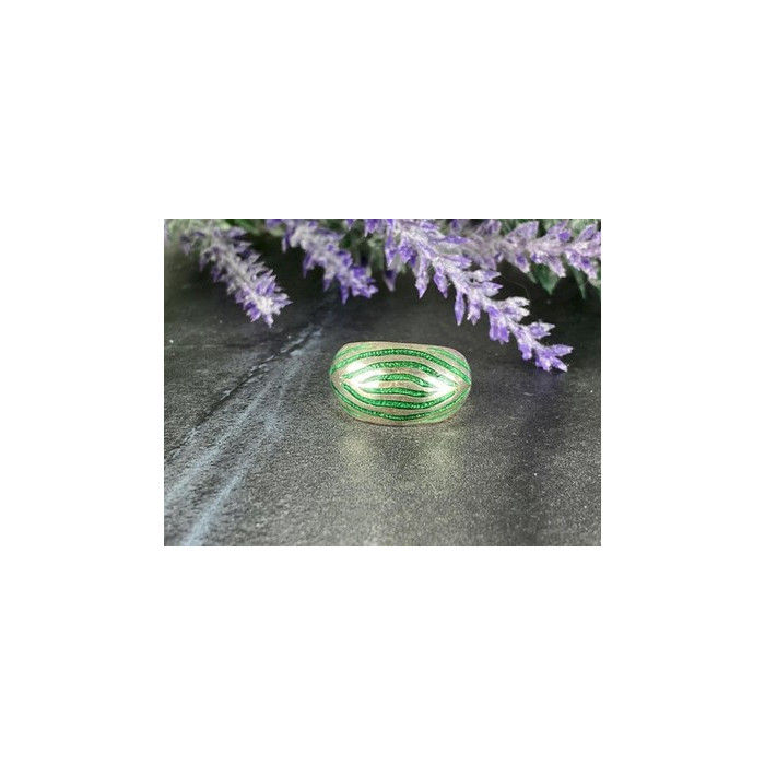 925 Sterling Silver Green Enamel Inserts Ring Size 5.5