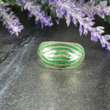 925 Sterling Silver Green Enamel Inserts Ring Size 5.5