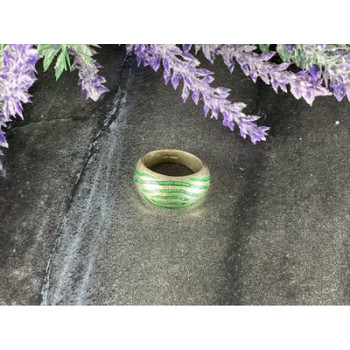 925 Sterling Silver Green Enamel Inserts Ring Size 5.5