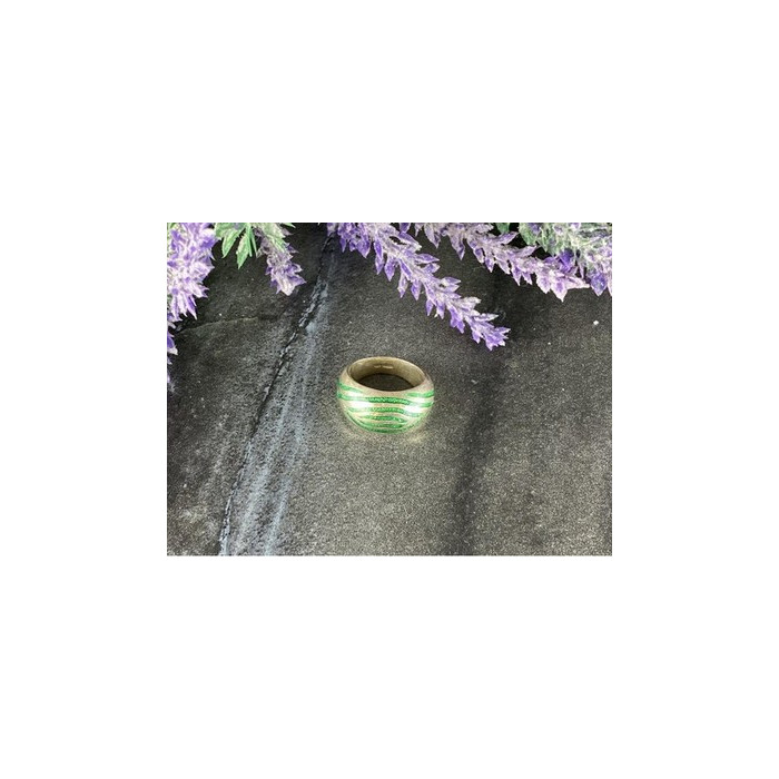 925 Sterling Silver Green Enamel Inserts Ring Size 5.5