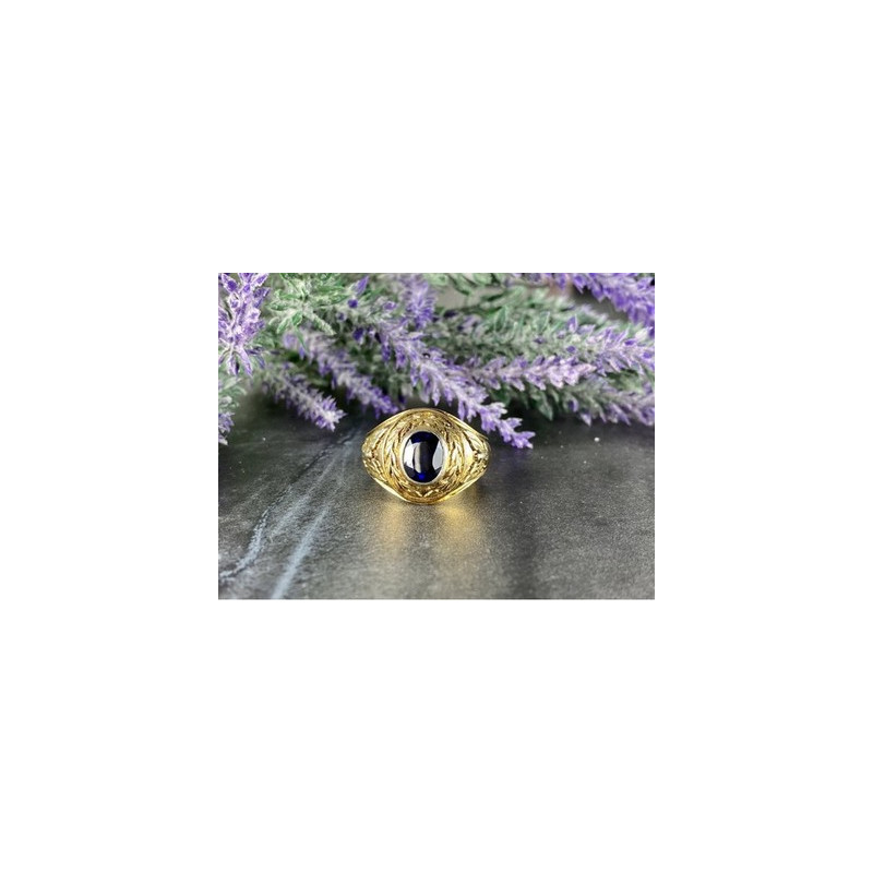 Men's 925 Sterling Silver Gold Plated Sapphire Ring Size 12.5