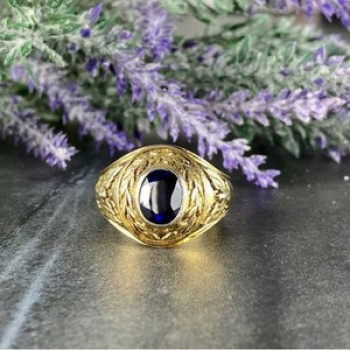 Men'S 925 Sterling Silver Gold Plated Sapphire Ring Size 12.5