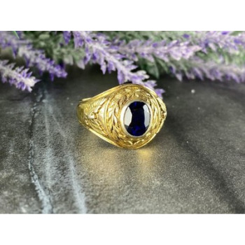 Men's 925 Sterling Silver Gold Plated Sapphire Ring Size 12.5