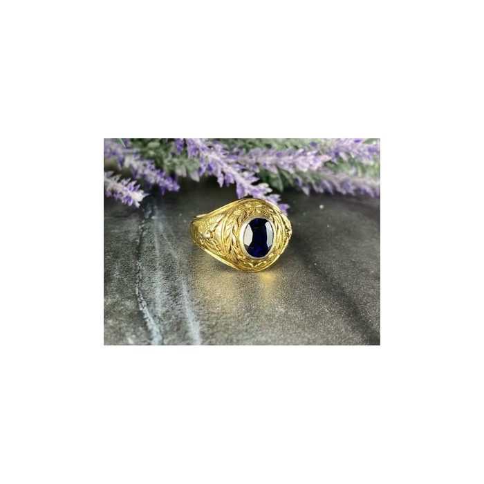 Men's 925 Sterling Silver Gold Plated Sapphire Ring Size 12.5
