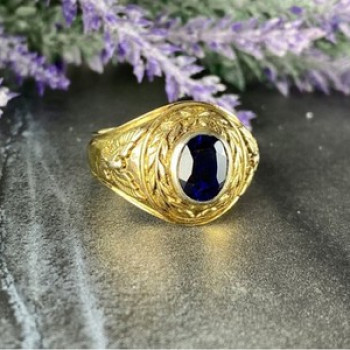 Men'S 925 Sterling Silver Gold Plated Sapphire Ring Size 12.5