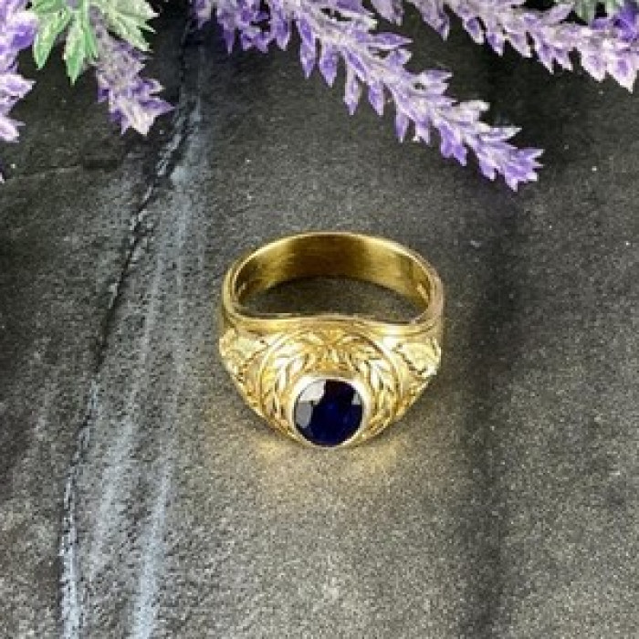 Men'S 925 Sterling Silver Gold Plated Sapphire Ring Size 12.5