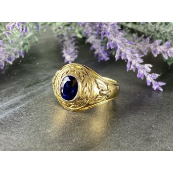 Men's 925 Sterling Silver Gold Plated Sapphire Ring Size 12.5