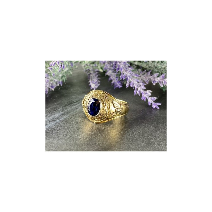 Men's 925 Sterling Silver Gold Plated Sapphire Ring Size 12.5