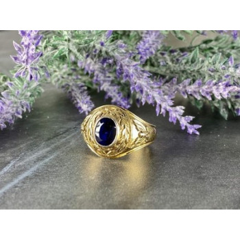 Men's 925 Sterling Silver Gold Plated Sapphire Ring Size 12.5