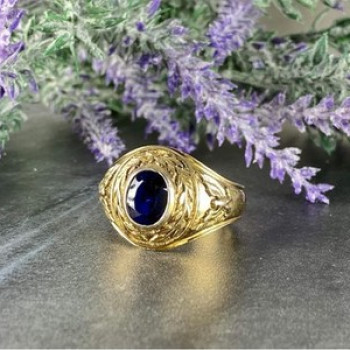 Men'S 925 Sterling Silver Gold Plated Sapphire Ring Size 12.5