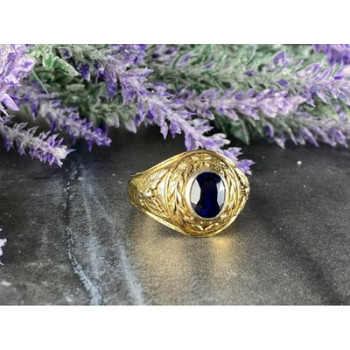 Men's 925 Sterling Silver Gold Plated Sapphire Ring Size 12.5