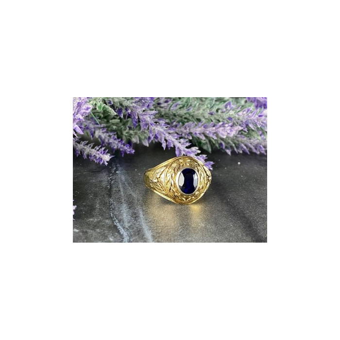 Men's 925 Sterling Silver Gold Plated Sapphire Ring Size 12.5