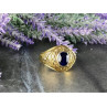 Men's 925 Sterling Silver Gold Plated Sapphire Ring Size 12.5