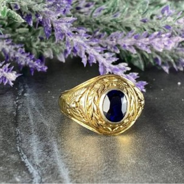 Men'S 925 Sterling Silver Gold Plated Sapphire Ring Size 12.5